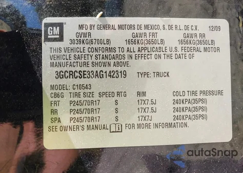 2010 Chevrolet Silverado 1500 Xtra Fuel Economy z USA, uszkodzony, nr VIN 3GCRCSE33AG142319